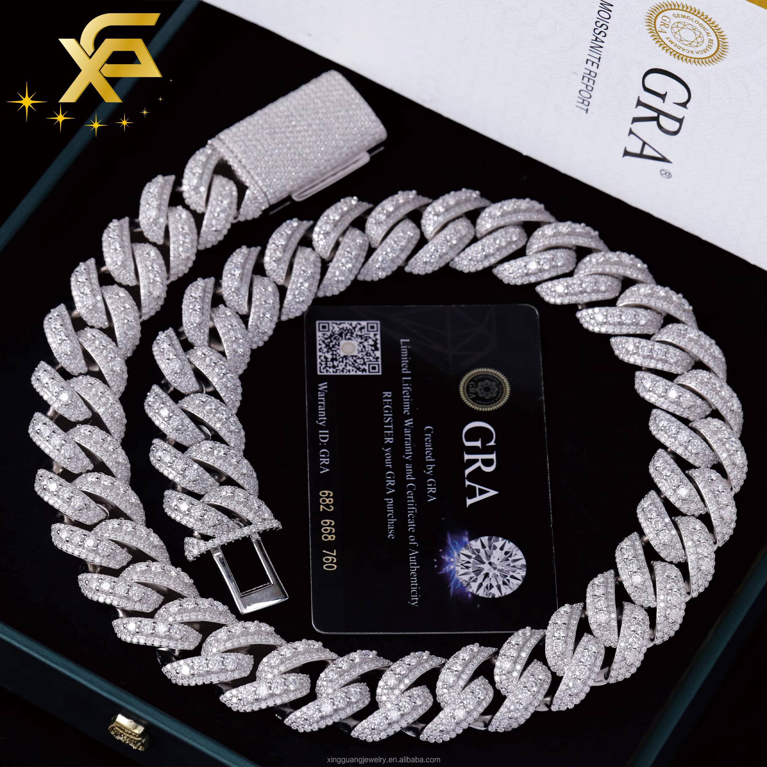 Hip Hop Jewelry Full Ice Out Large Moissanite in the Middle Chain S925 18K Gold Plated VVS Diamond Cuban Lidynamic Chain Necklace