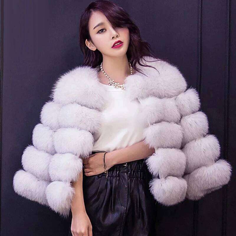 HJQJLJLS 2023 Winter New Fashion Women Faux Coat Female Black Elegant Fluffy Thick Warm Artificial Fox Fur Jacket Outerwear