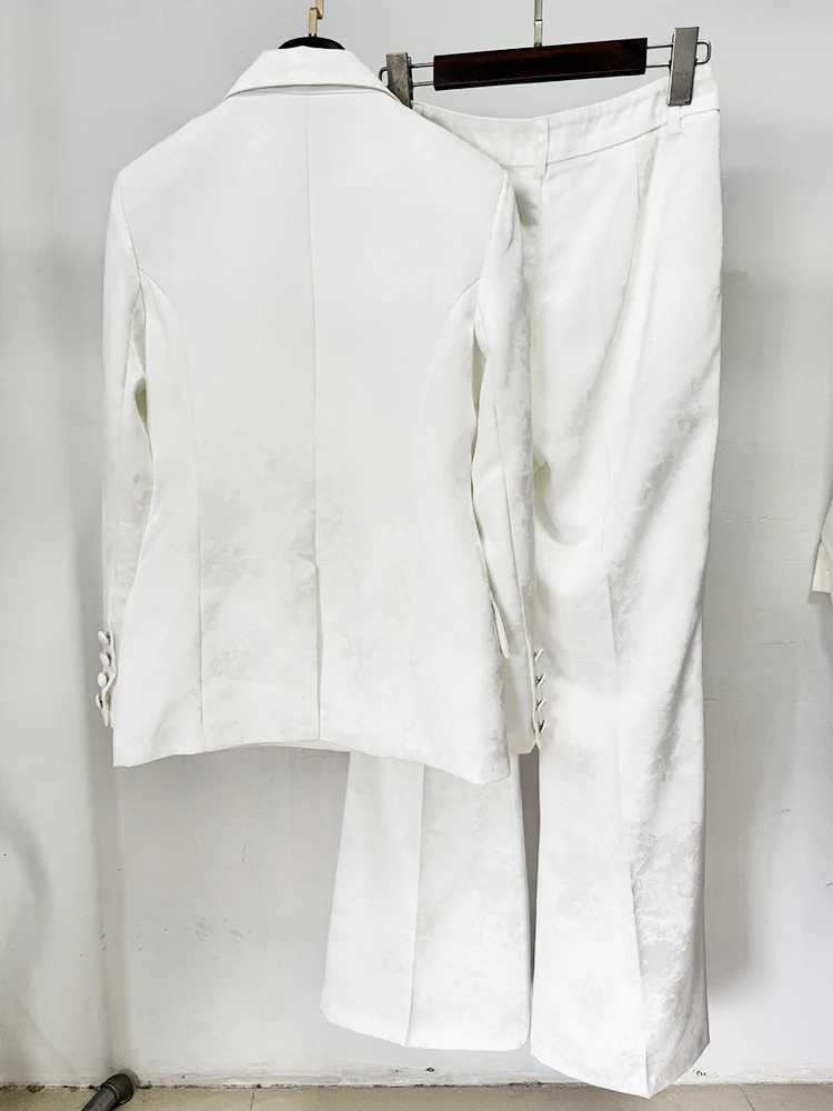 HIGH STREET Newest 2025 Designer Suit Set Womens Slim Fitting Jacquard Blazer Jacket Flare Pants SuitT251022