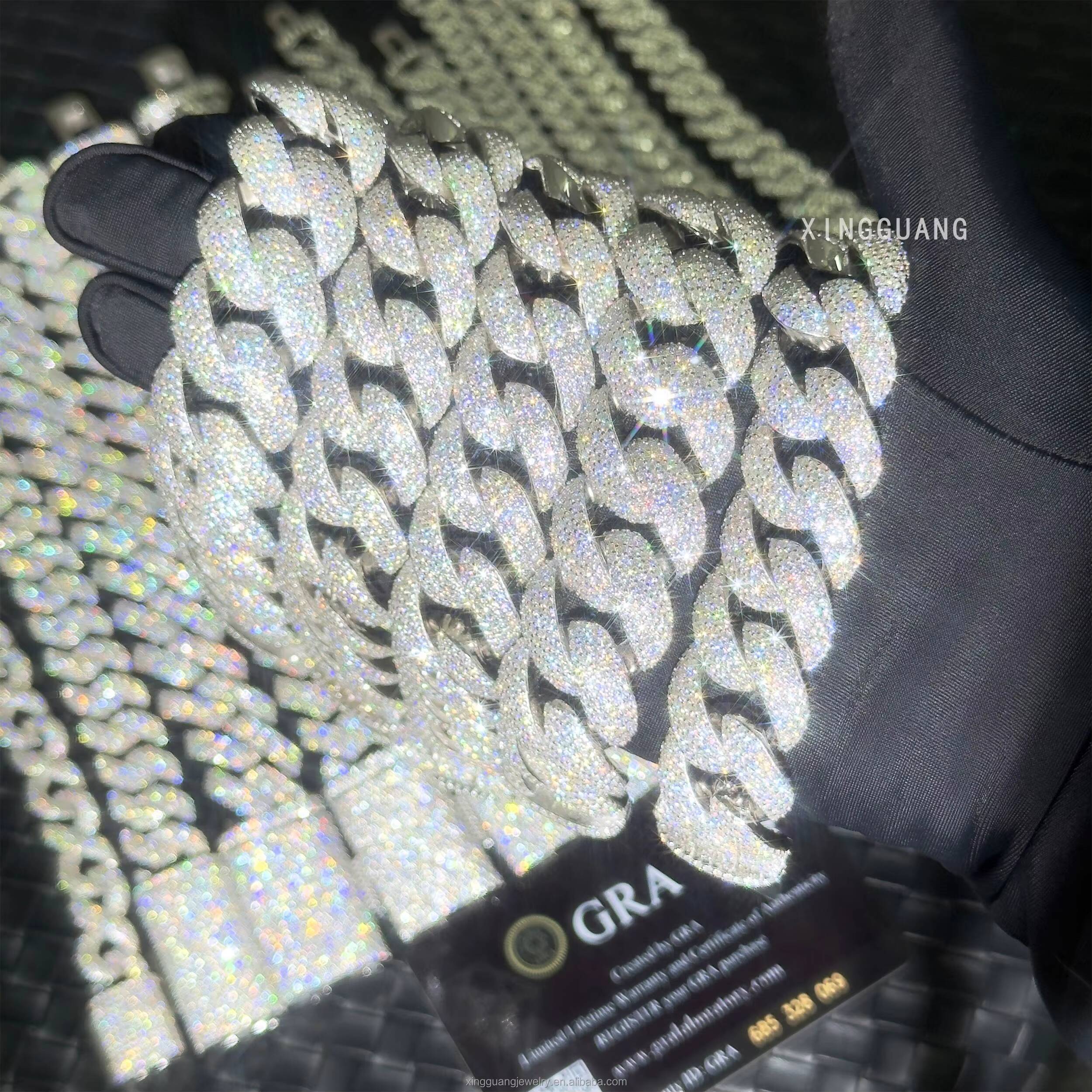 Heavy Weight 17mm 20mm 22mm Full Iced Out Cuban Lidynamic Gold Plated 925 Silver Pass Diamond Tester VVS Moissanite Chains Necklace