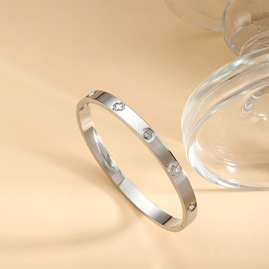 Charm bracelet Fashion Micro-Inlaid Diamond Titanium Steel Bracelet Open Simple Stainless Steel Bracelet gold bracelet for women free shipping