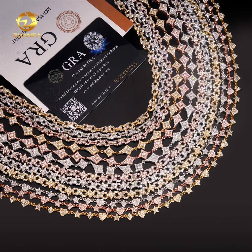 4 Styles Fashion Moissanite Necklace Hip Hop Jewelry Cluster Iced Out Moissanite Diamond Link Chain