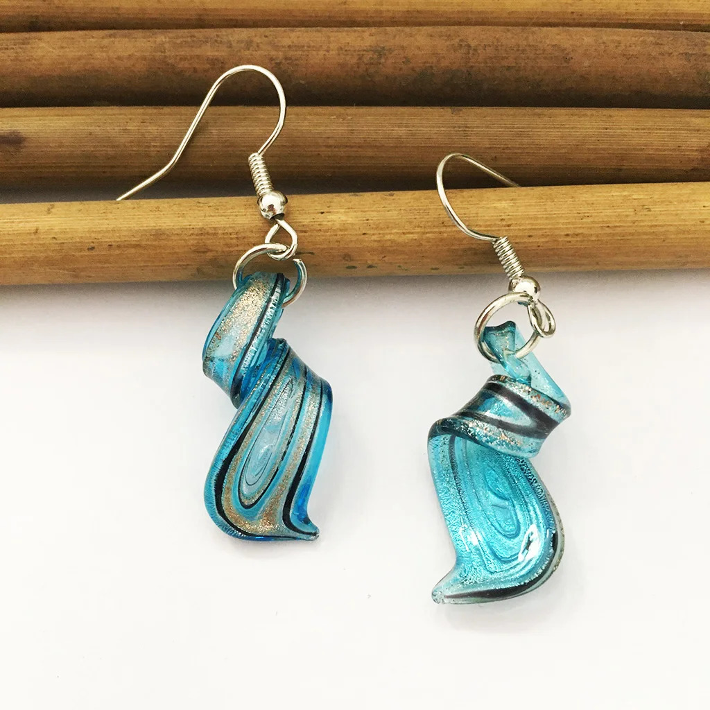 6 Pairs Bule Chinese Style Glass Murano Earrings Retro Handmade Personality Pendant Female Spiral Pattern Glass Jewelry 251018
