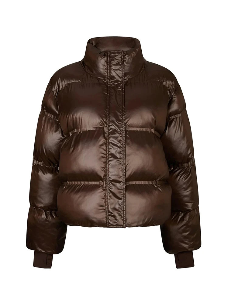 Womens Winter Cotton Coat Stand Collar Zipper Puffy Green Brown Thick Warm Down Jacket Female Street Lady in Outwear 251017