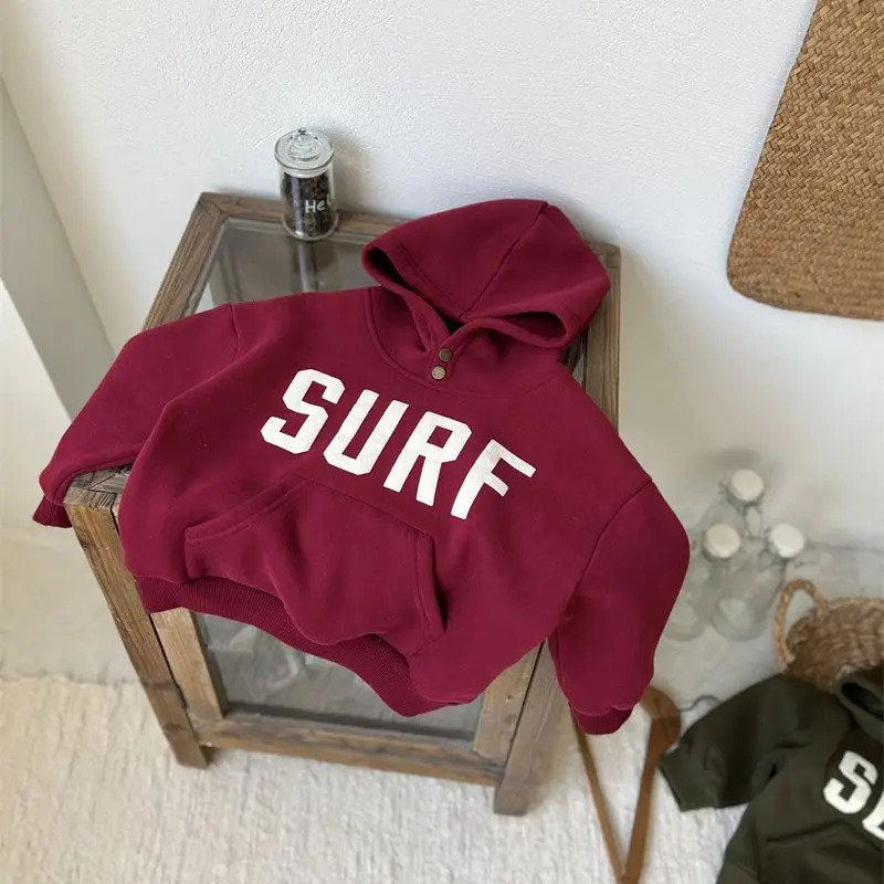2025 Childrens Hoodie Sweatshirts Loose Thickened Letter Korean Style Baby Boys Girls Plush Sweater Casual Top Winter 251021