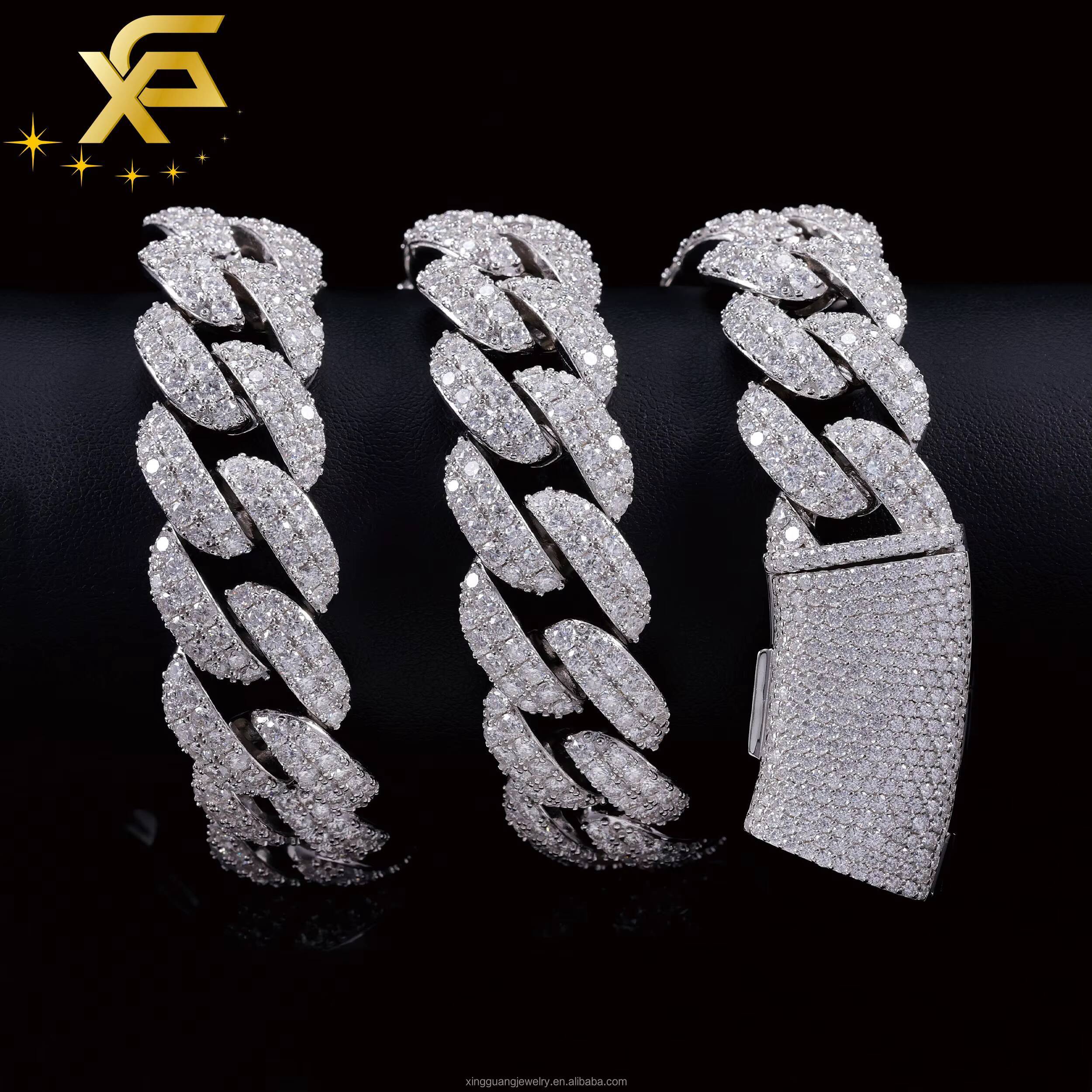 Fashion VVS Moissanite Cuban Chain 13mm 16mm 18mm 925 Silver VVS Moissanite Diamond Iced Out Cuban Lidynamic Chain Hip Hop Necklace