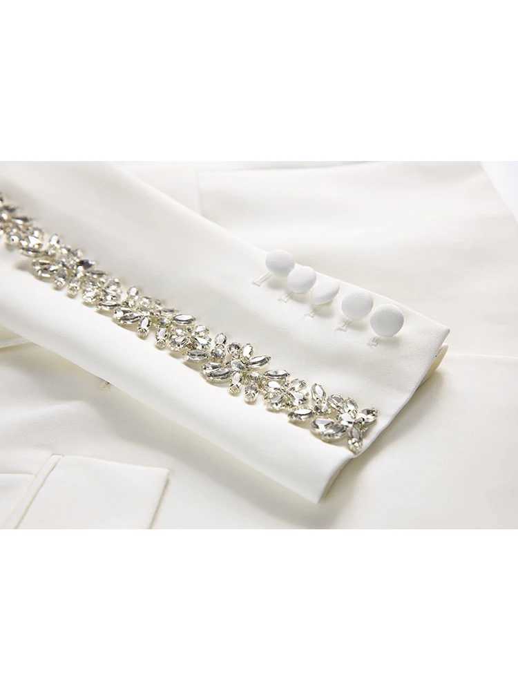 HIGH STREET Newest 2024 Runway Designer Suit Set Womens Career Style Single Diamonds Beaded Blazer Flare Pants SuitT251022