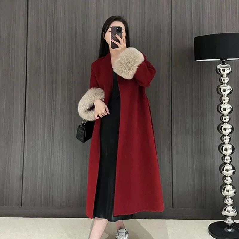 Autumn Womens Drouble Breasted Woolen Coat Solid Loose Style Cashmere Winter Clothes Long Coats Tops Fashion 251020
