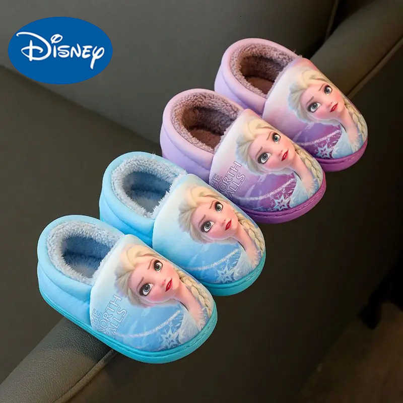 Disney Princess Elsa Winter Childrens Heel Cotton Slippers Girls Warm Frozen Kids Cotton Black Purple Flats Shoes Size 2440 H251022