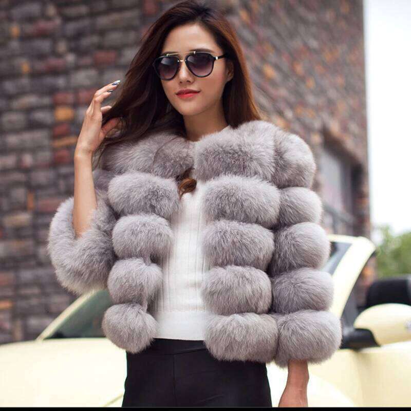 HJQJLJLS 2023 Winter New Fashion Women Faux Coat Female Black Elegant Fluffy Thick Warm Artificial Fox Fur Jacket Outerwear