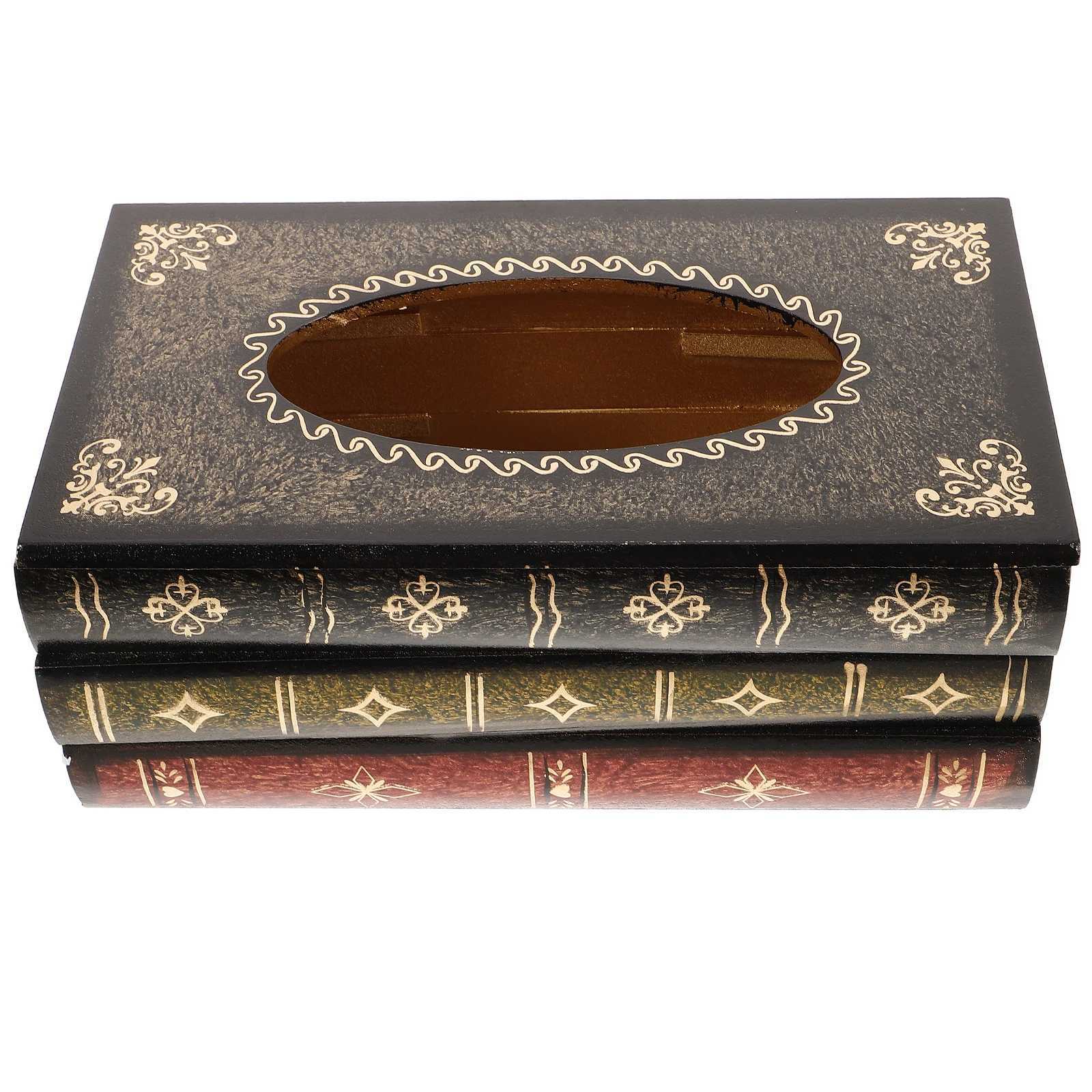Vintage Wooden Tissue Box Book Design Smooth Opening Facial Tissue Dispenser Decorative Napkin Holder for He Off Y251022