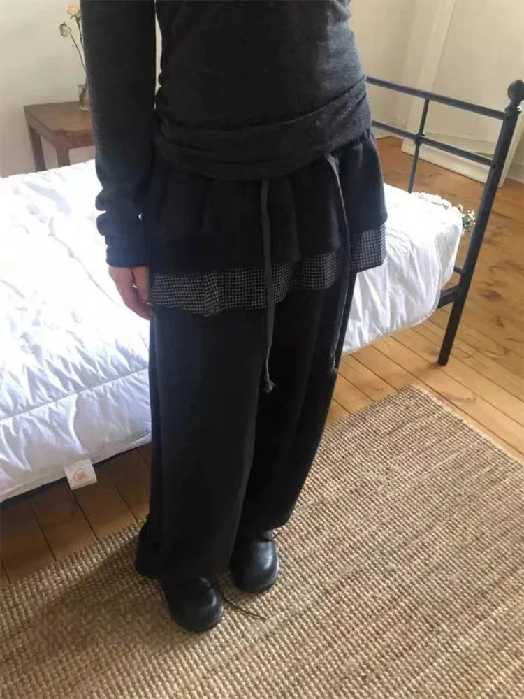 2025 Bottoms Women Fashion Japanese Sweatpants Pantalon Streetwear Joggers Femme Patchwork Plaid Casual Straight Y2k Pants 251022