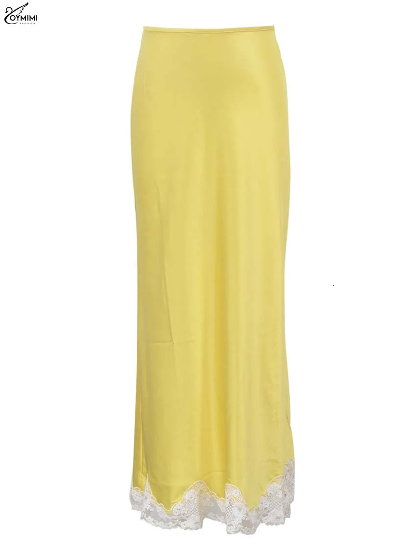 Oymimi Elegant Pink Lace Skirts For Women Casual Low Waisted Patchwork Skirts Streetwear Fashion Straight AnkleLength Skirt 251022