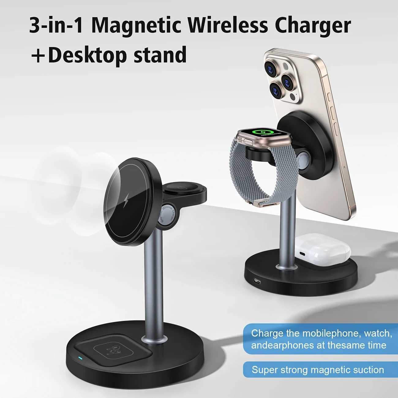 3 In 1 Magnetic Wireless Charger Adjustable Stand For iPhone 16 15 14 13 Pro Max iWatch 10 9 8 AirPods Pro Fast Charging Station J251114