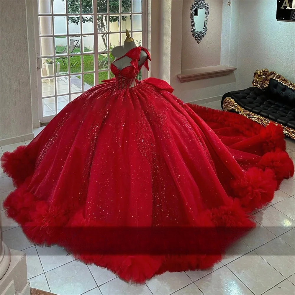 Princess Pink Quinceanera Dresses With Bow Bead Crystals Tiered Ruffles 15th Birthday Party Dress Ball Gown Customized O23