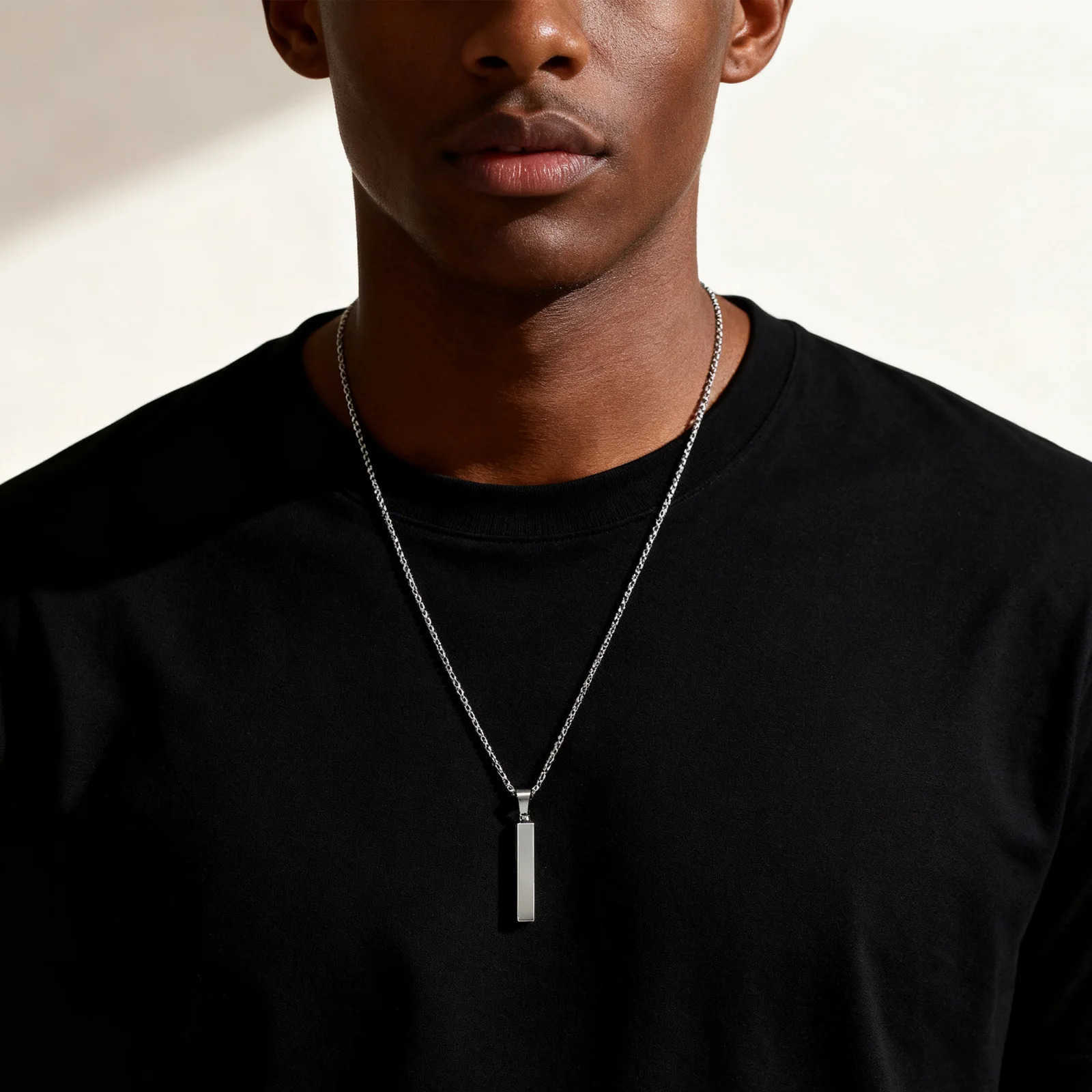 Waterproof Pillar Necklaces for Men WomenStainless Steel Rectangle Vertical Bar Pendant NecklaceSimple Casual Collar Gifts U251022