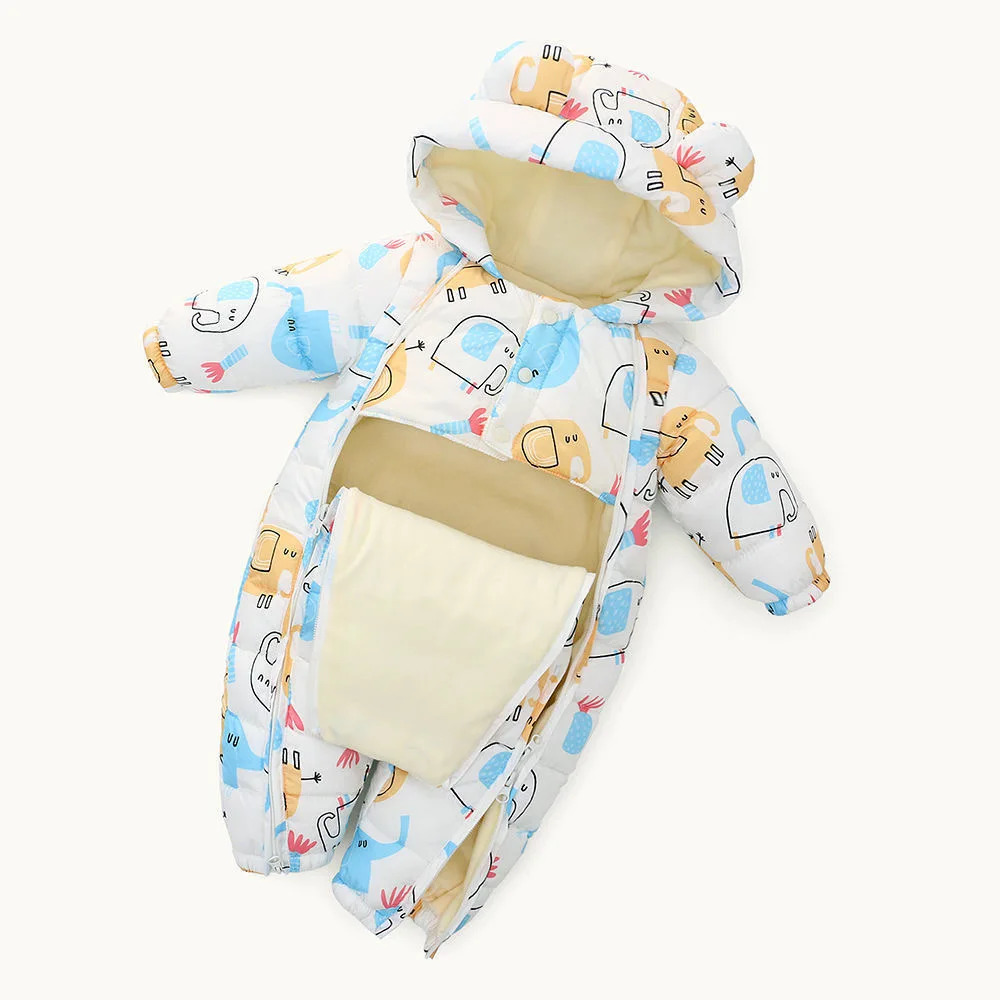 Autumn Winter Baby Snowsuit Hooded Plus Velvet Warm Girl Rompers Toddler Boy Jumpsuit Infant Overalls Coat 251022