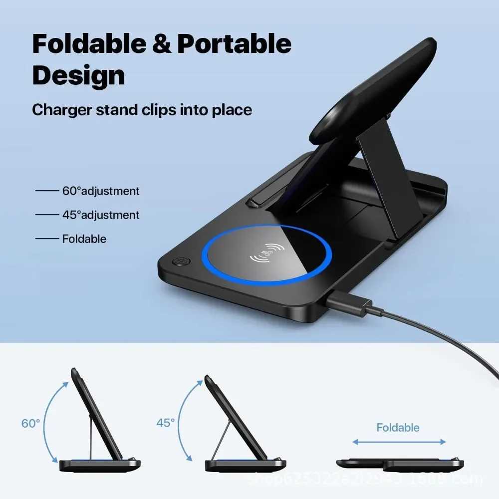 30W LED Fast Wireless Charger Stand 3 in 1 Foldable Charging Station for IPhone 15 14 13 12 11 Watch 9 8 7 6 5 Airpods Pro J251114