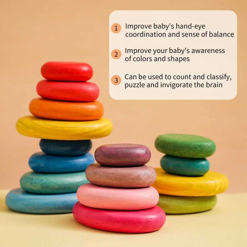 Baby Wooden Rainbow Stacked Stone Building Block Montessori Creative Balanced Toys Nordic Style Stacking Game For Kid J251022