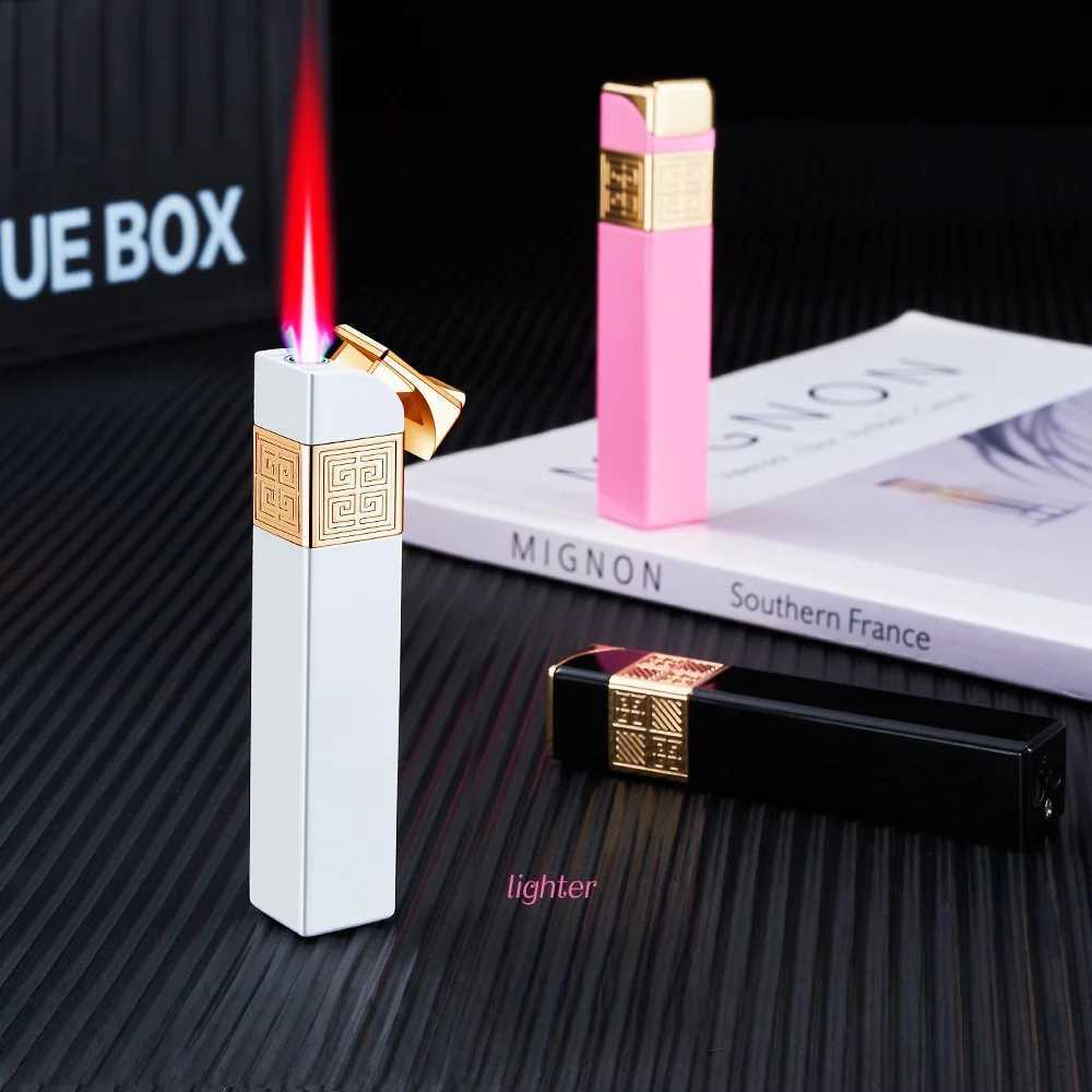 Portable MINI Square Strip Gas Lighter for Women Metal Material Windproof with Red Flame A Light Luxury Fashion Gift C251022