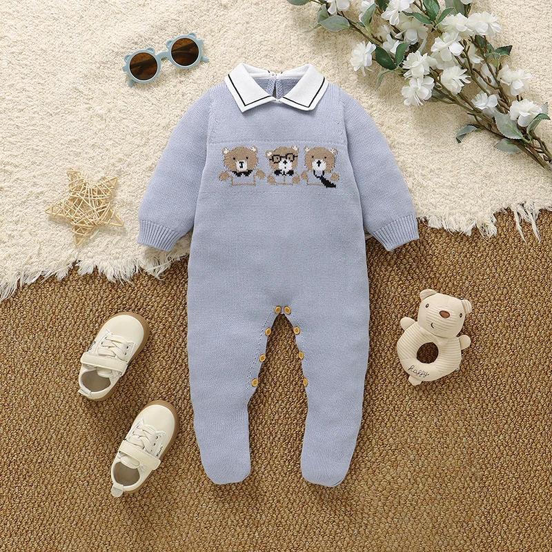 Baby Rompers Clothes Winter Turtle Neck Long Sleeve Knit born Boys Cartoon Jumpsuits 09m Infant Playsuits One Piece Costumes 251022