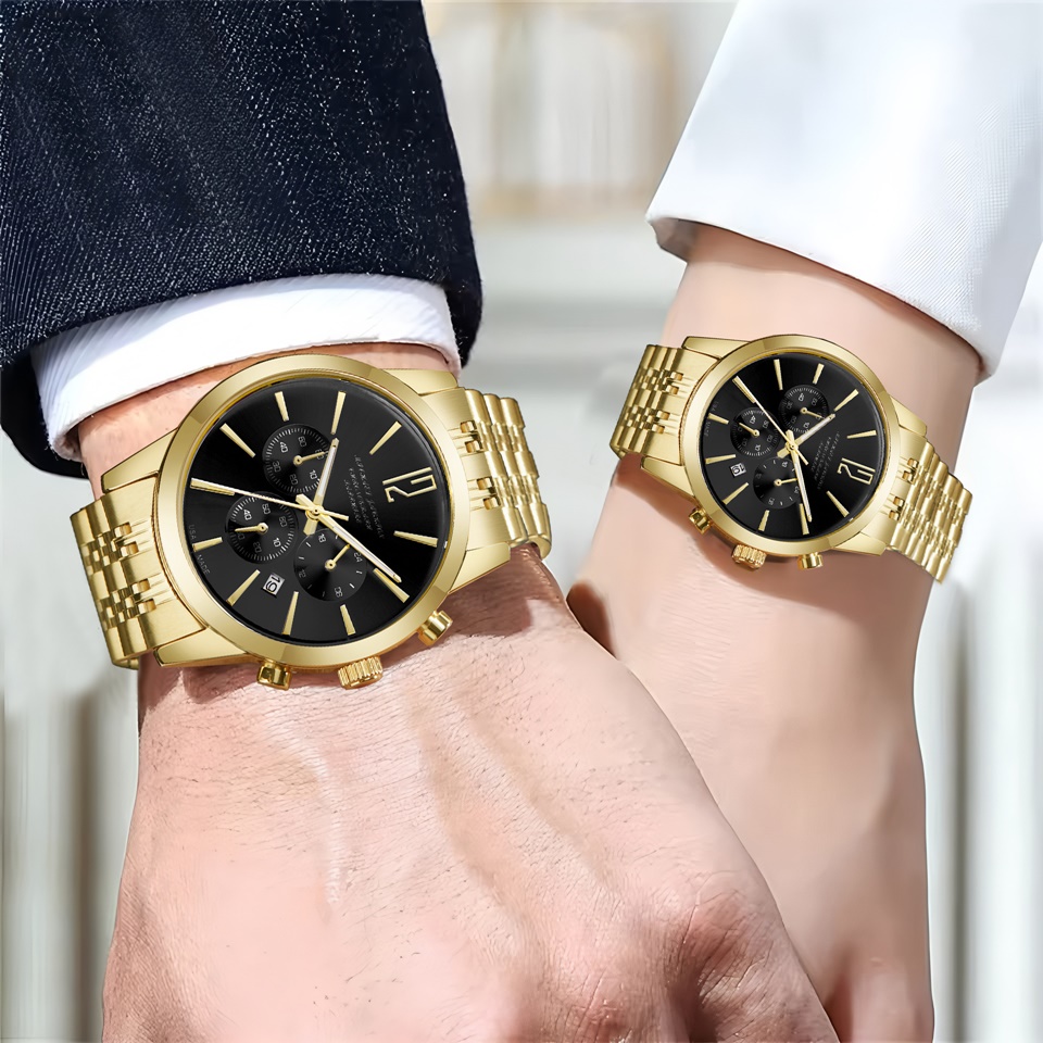 MJ Watches for Lovers Luxury Stainless Steel Dress Watch Easy to Read Big Face Chronograph Casual Analog Roman Numerals Reloj para Hombre