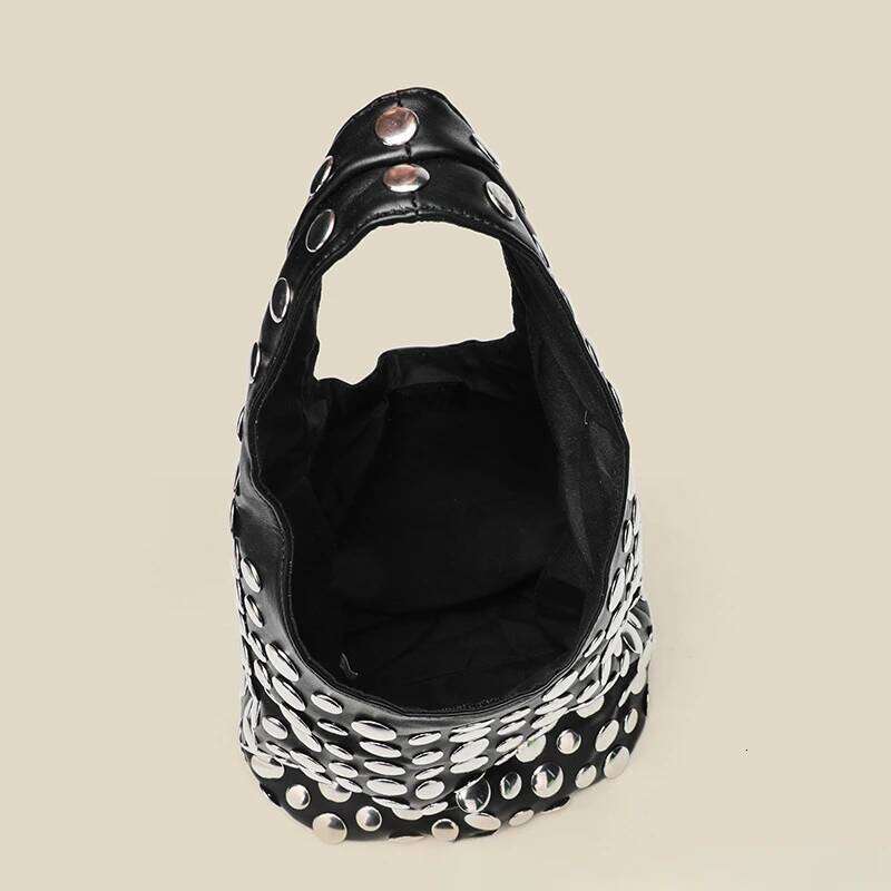 Large Capacity Rivet Designer Women Shoulder Soft Casual Black Female Shopping Lady Bucket Handbag Tote Travel Bag Suo251022