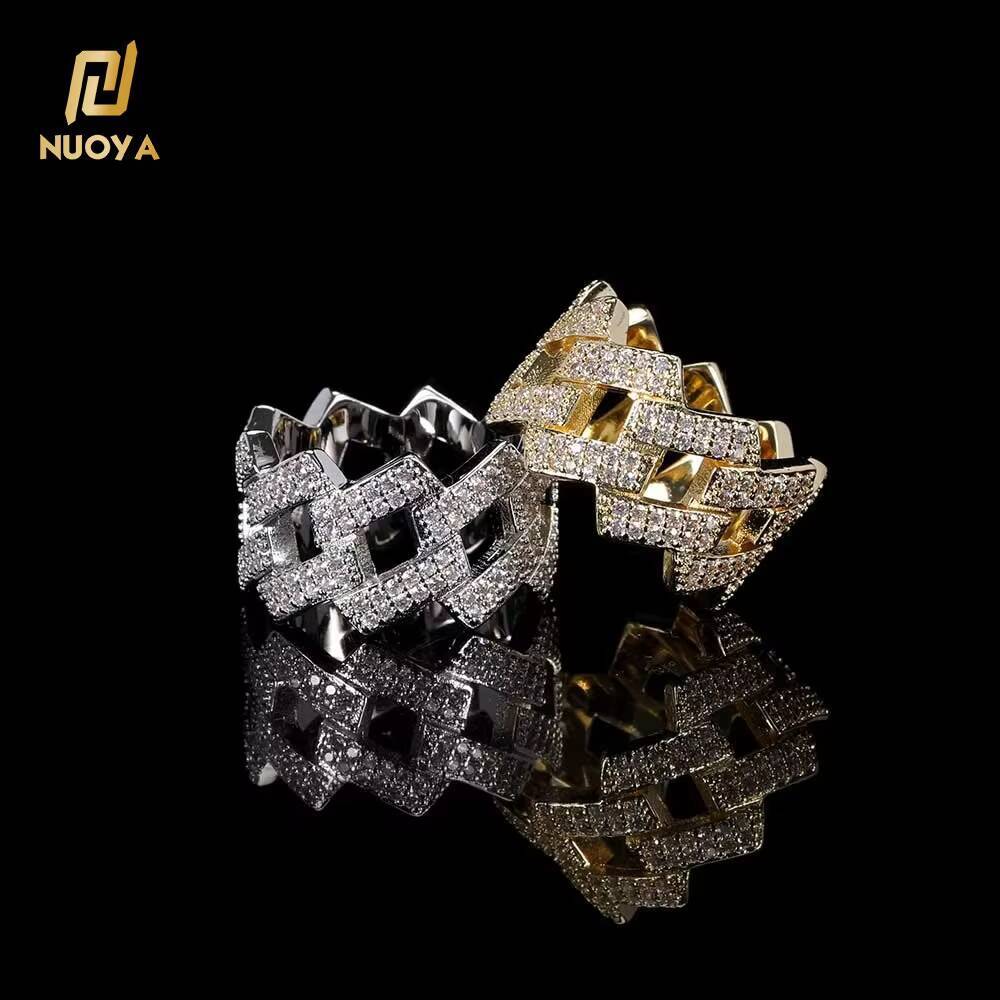 Hip Hop Iced Out Men Ring Silver Gold Plated Brass Setting Zircon Cuban Ring Jewelry