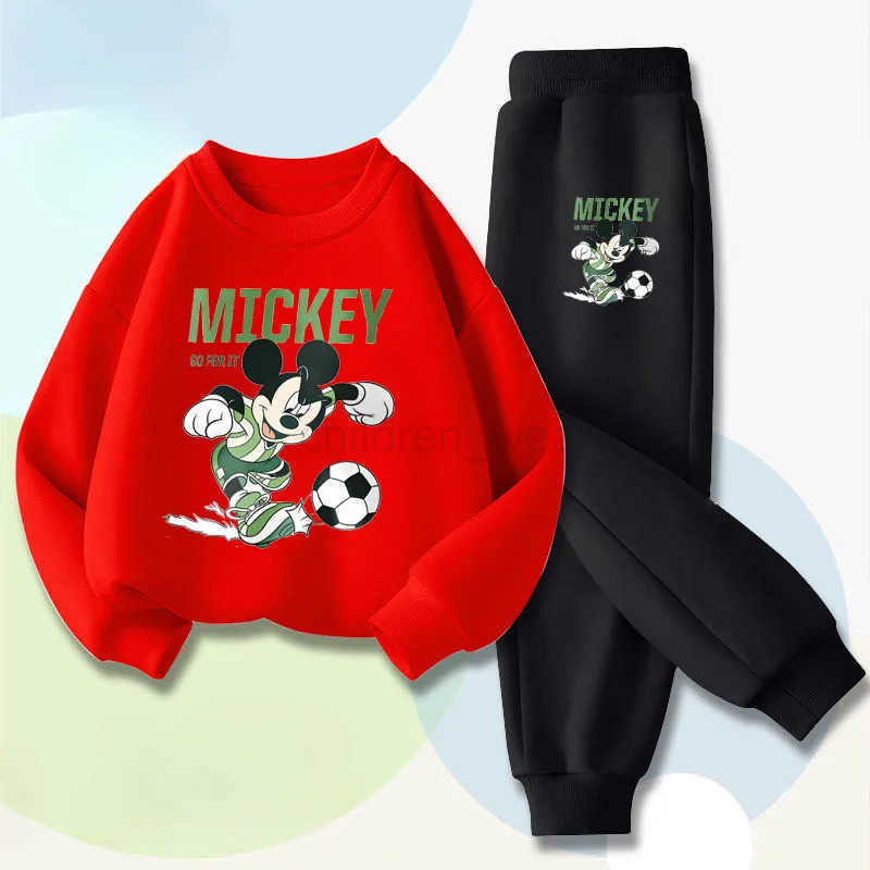 Disney 2025 Spring New Boys Sport Pullover Sets Mickey Printed Childrens Long Sleeved Clothing Sets Kids Casual Tracksuit H251022