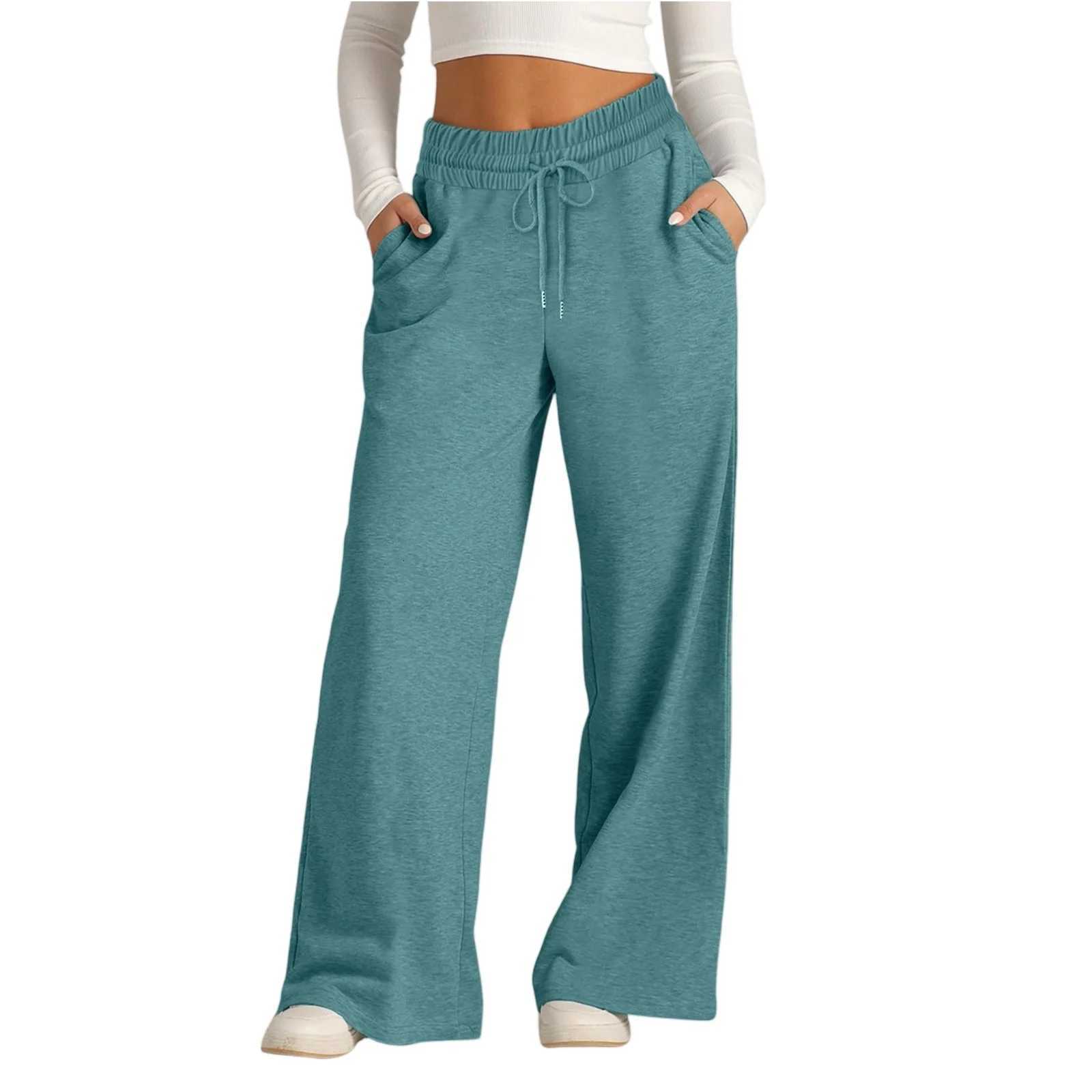 Ladies Fashion Classic Plain Color High Waisted Wide Leg Sweatpants Casual and Versatile Comfortable Yoga Jogger PantsT251022