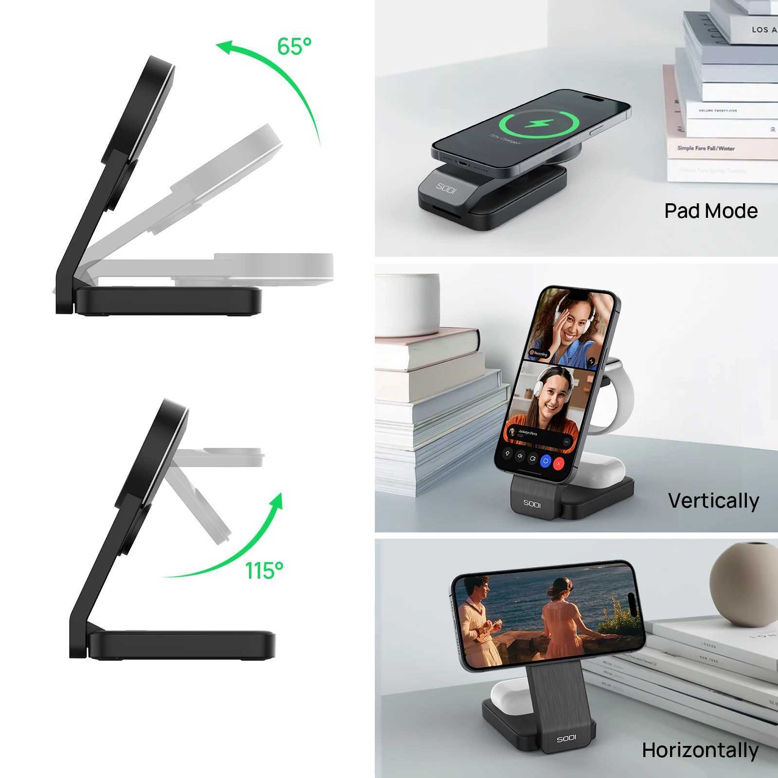 Qi2 Wireless Charger 15W Fast Charging 3 in 1 Magnetic Stand For iphoneairpodsiwatch Potable Pocket Phone Holder for Travel J251114