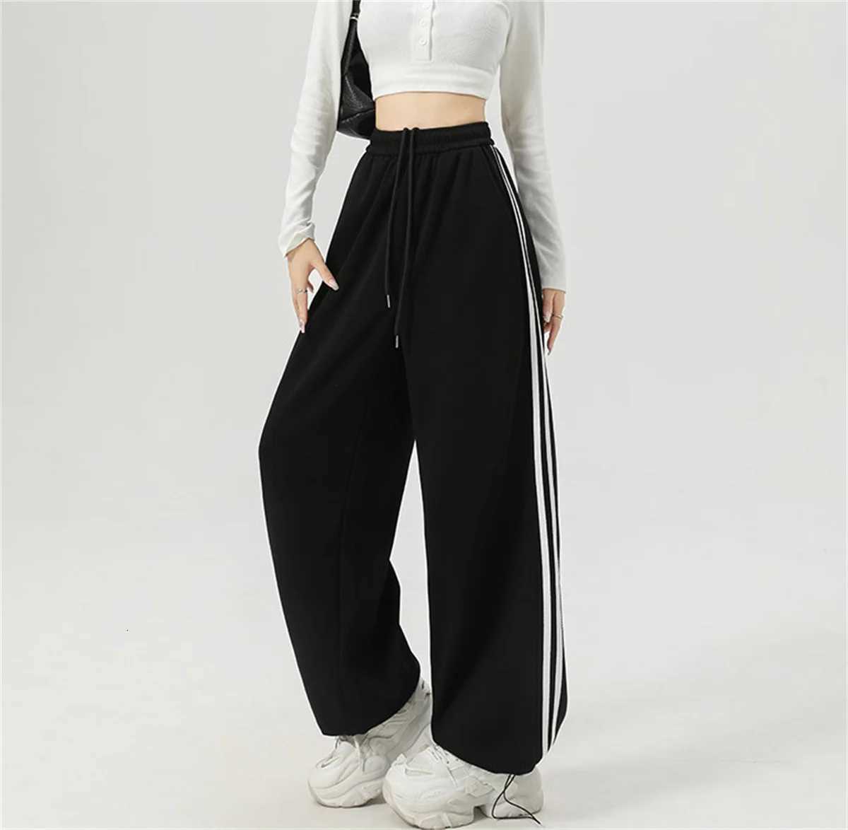 Women Stripe Chic Straight Pant Autumn Spring Retro Sports Sweatpants High Waist Color Blocked Trouseres Lady Casual StreetwearT251022