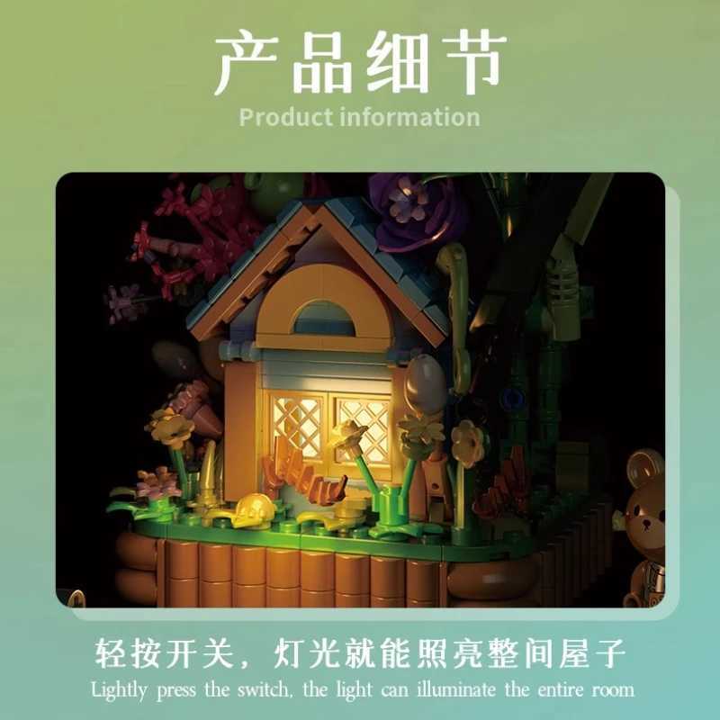Cute Cartoon Teddy Bear Forest Hut Street View Building Block Splicing Small Particle Model Ornament Toy Collection Gift J251022