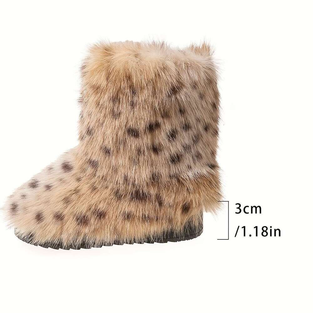 Women's Ry Snow Boots Warm Plush Fabric Lined Anti-Slip Rubber Sole Comfort Fluffy Winter Booties With Thick Platform