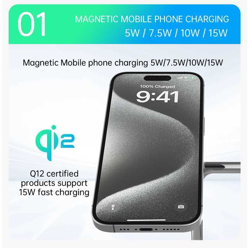 QI2 3 in 1 Magnetic Wireless Chargers For iPhone 16 15 14 13 12 Fast Charging Station For Watch Airpods 2 3 4 stand J251114