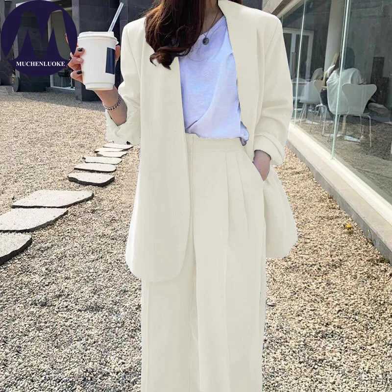 2 Pieces Set for Woman Spring Autumn Korean Fashion Versatile Office Blazer Suits Casual Loose High Waist Wideleg Pants SetsT251022