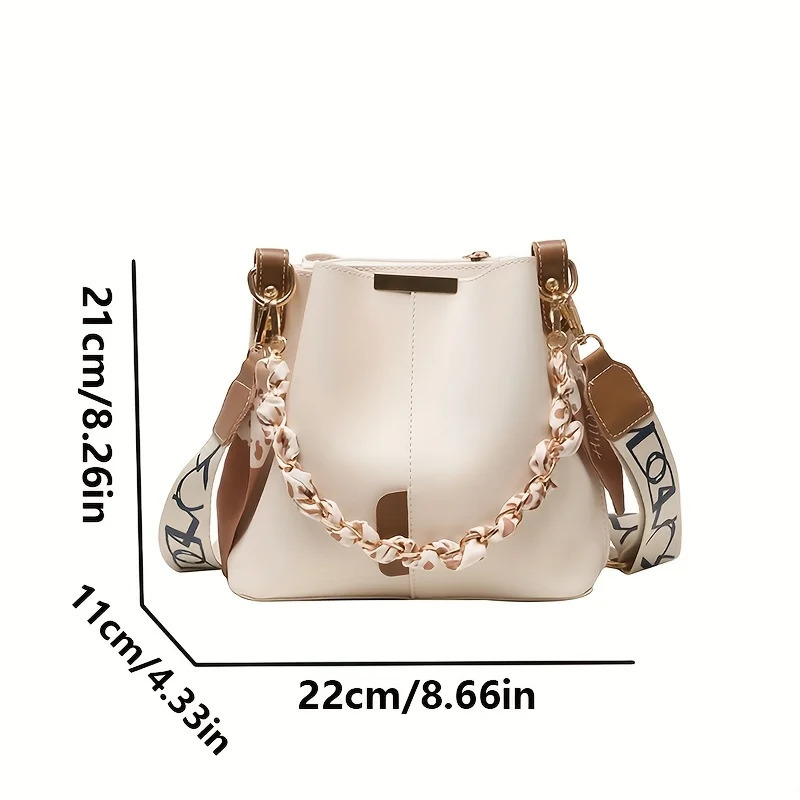 Fashion Womens Shoulder Bag Large Capacity Ribbon Chain Bucket Crossbody Daily Commuting 251018