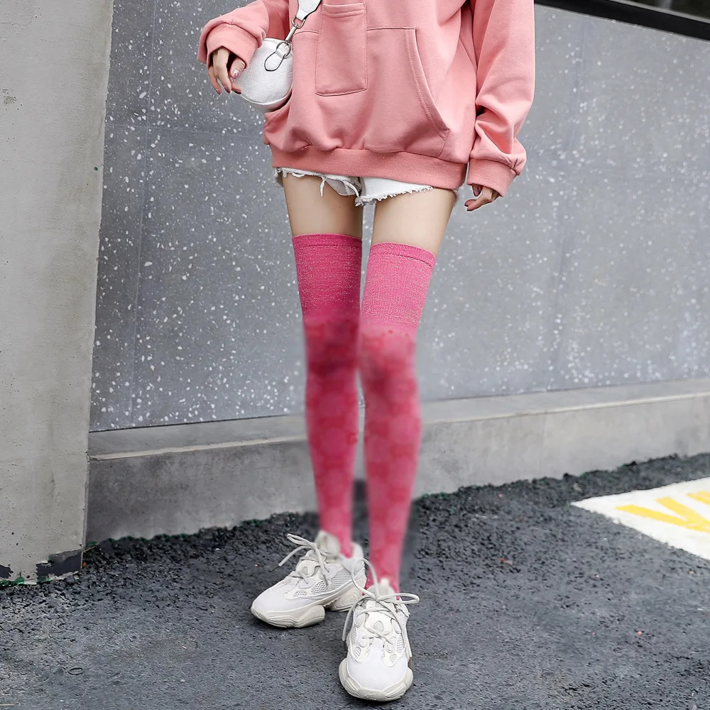 WomenS Cotton Socks Autumn Winter Gold Wire Over The Knee Stockings Trend WomenS Stockings Letter Sports High Socks 251020