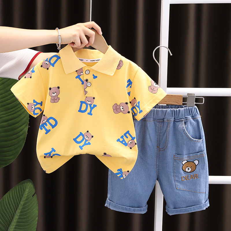2025 New Boys All-Over Bear Print 2-Piece Set, Summer Short Sleeve Outfit, Stylish Clothes for Toddler Boys