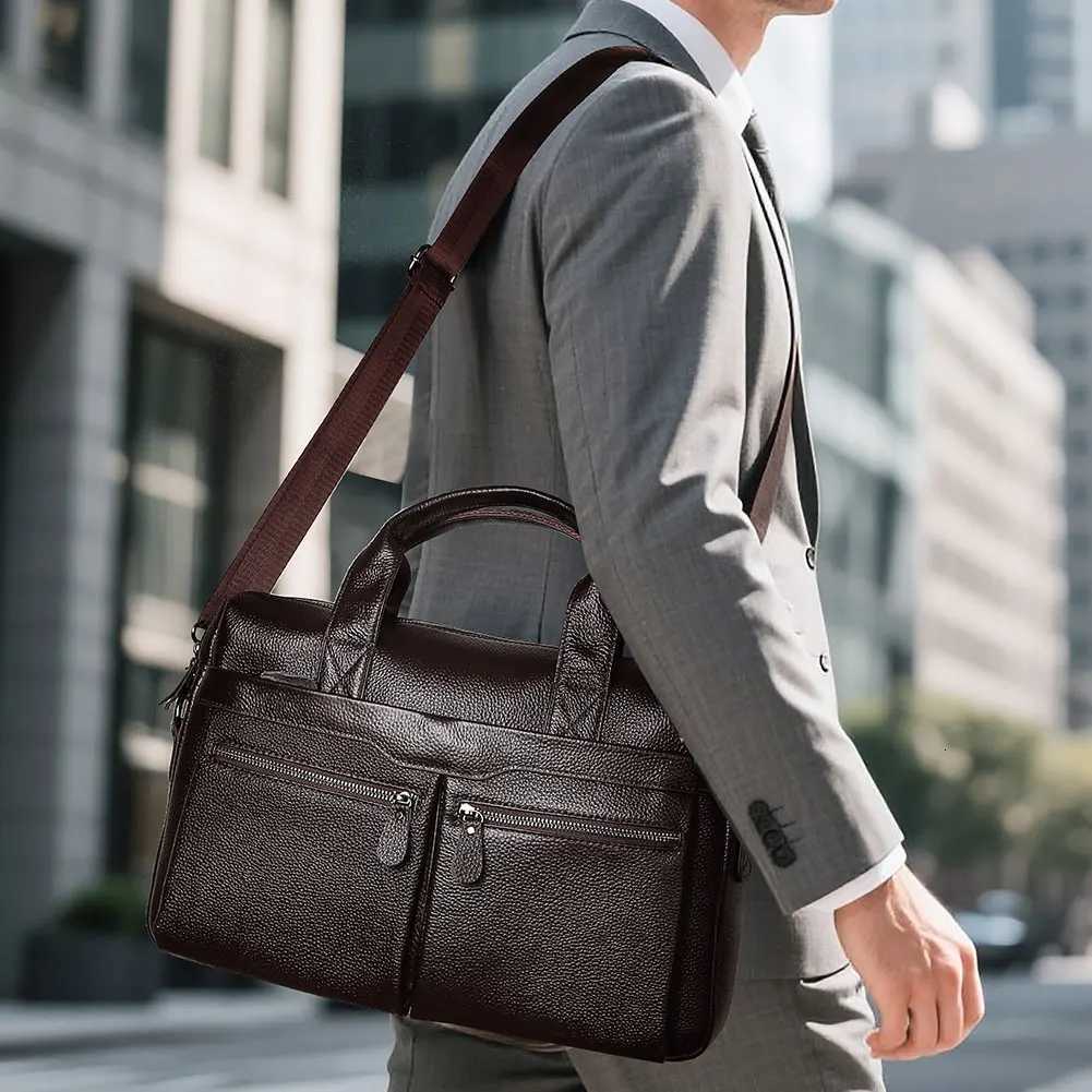 HUMERPAUL Mens Genuine Leather Briefcase Business Laptop Bag with Multiple Pockets Durable Handbag Shoulder Bags for Travel W251022
