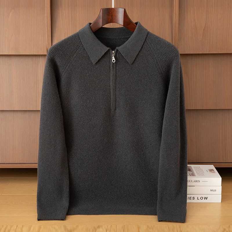 FallWinter 100 Pure Wool Mens Lapel Pullover Sweater Business Knitting Casual Bottoming Cashmere Sweater TopXJ251022