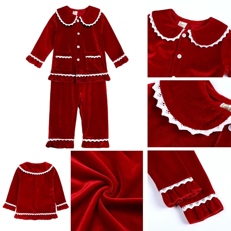Christmas Kids Teenager Robes Pyjamas Red Golden Velvet Dress Family Match Boy Girl Lounge Costume Toddler Sleepwear Pajamas 251021