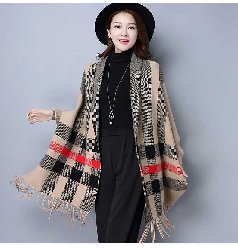 4 Colors Lady Knitted Cardigans Long Batwing Sleeve Thick Poncho Autumn Winter Shawl Striped Wrap Women Open Stitch Tassel Cloak J251118