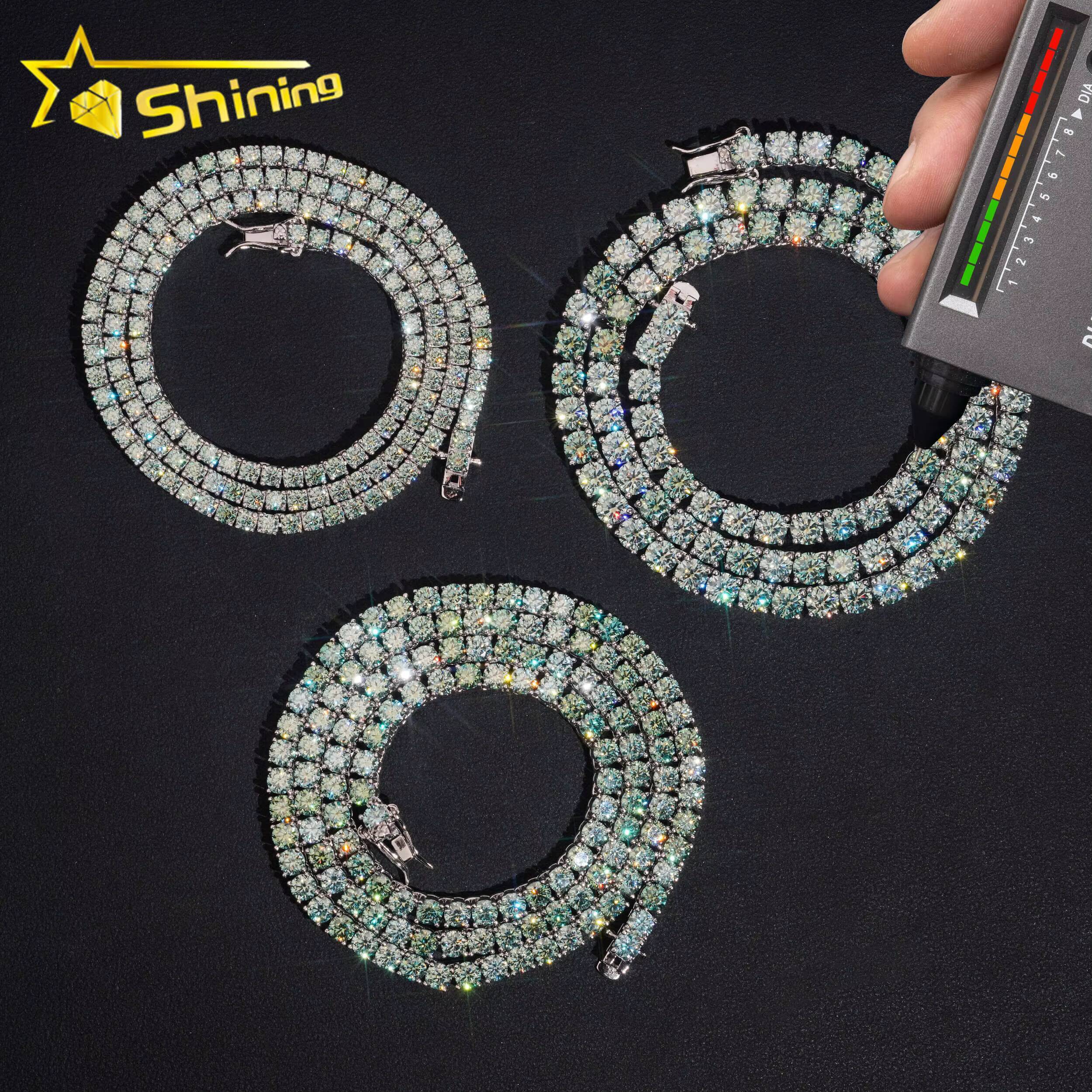 Wholesale Price Bluegreen Moissanite Tennis Chain 925 Sterling Silver Gold Plated Pass Diamond Test Colors Moissanite Necklace