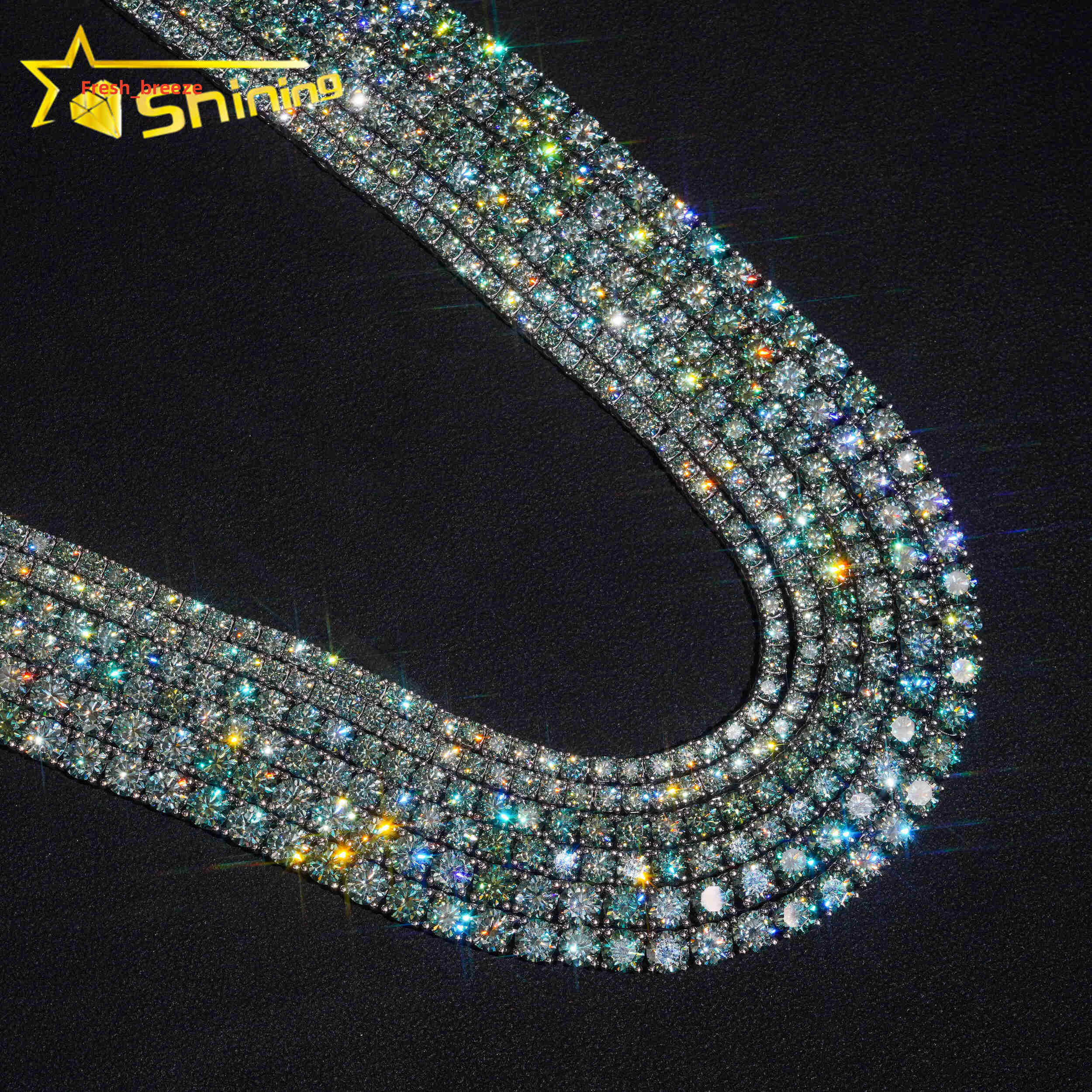 Wholesale Price Bluegreen Moissanite Tennis Chain 925 Sterling Silver Gold Plated Pass Diamond Test Colors Moissanite Necklace