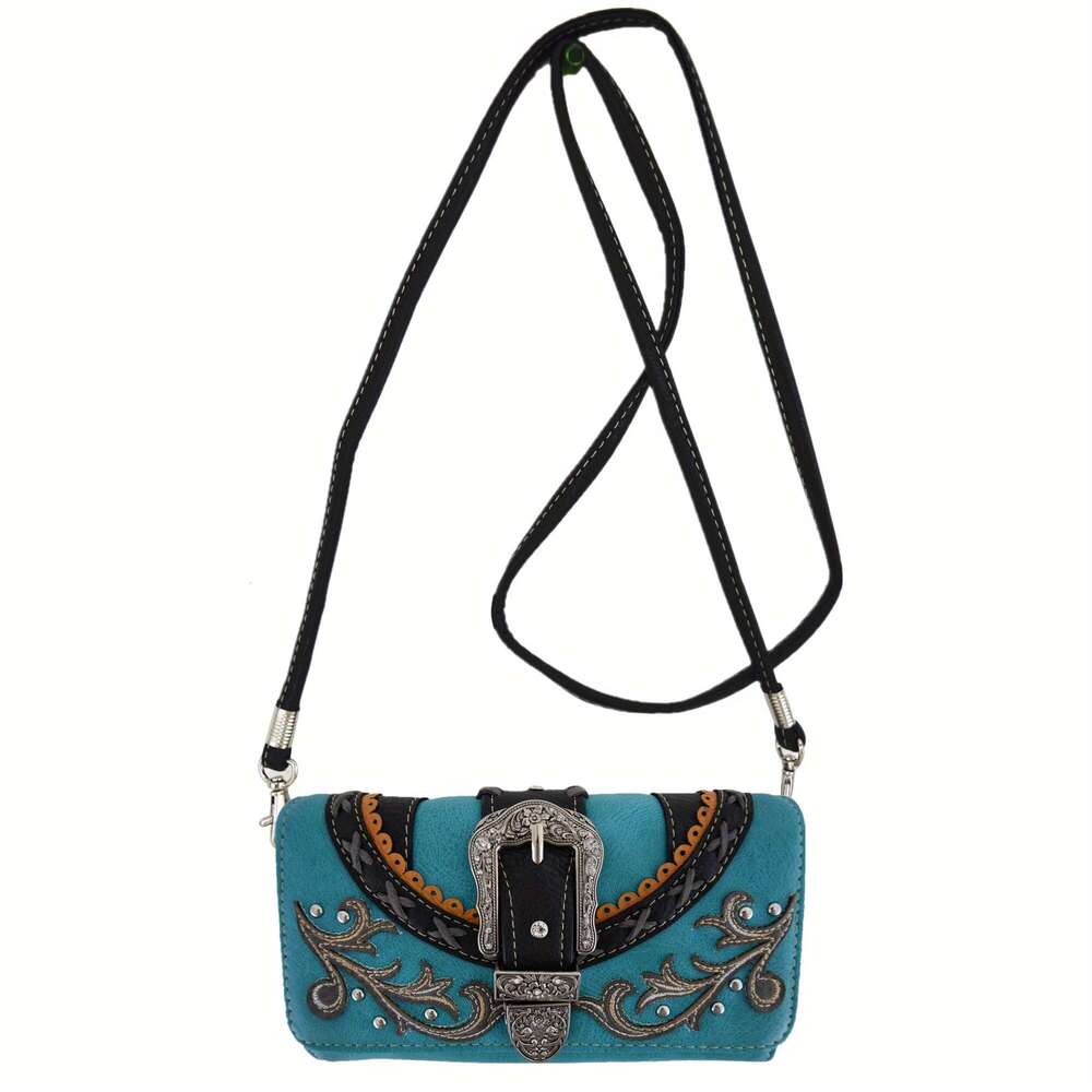 Western Style Tooled Buckle Studded Floral Women Country Backpack Bags Rucksack Daypack Biker Purse Matching Wallet Set