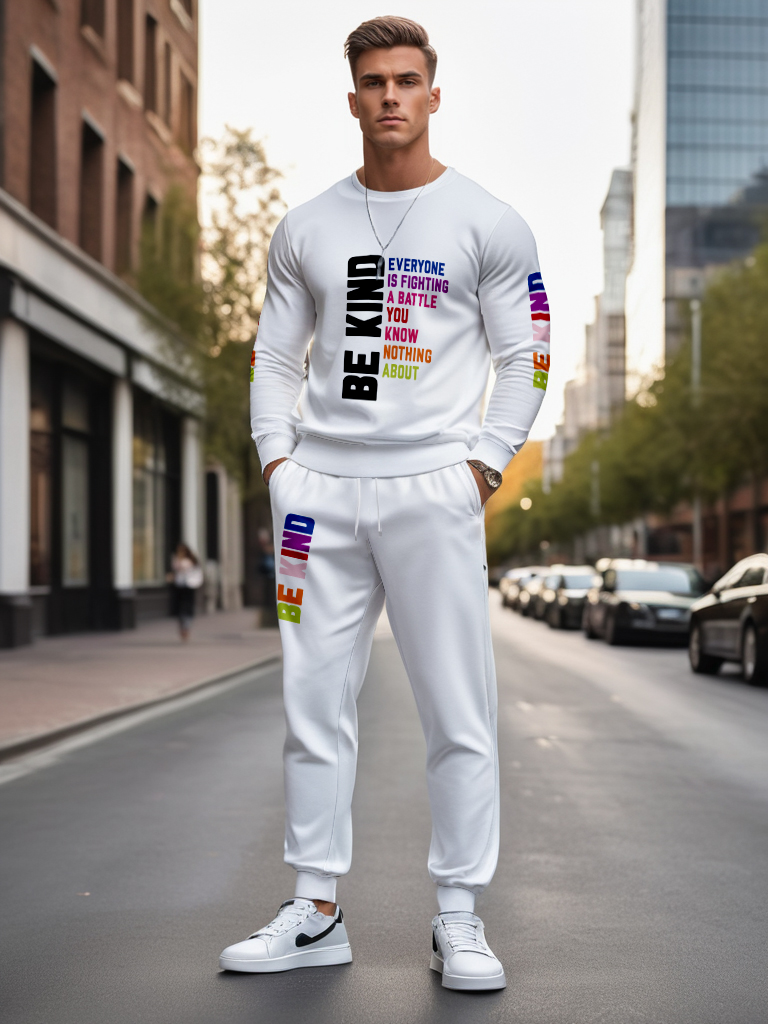 Men's Brown Knitted Cotton Blend Long Sleeve Round Neck Sweatshirt Ankle-Length Casual Outdoor Comfortable T-Shirt - YLWY00190