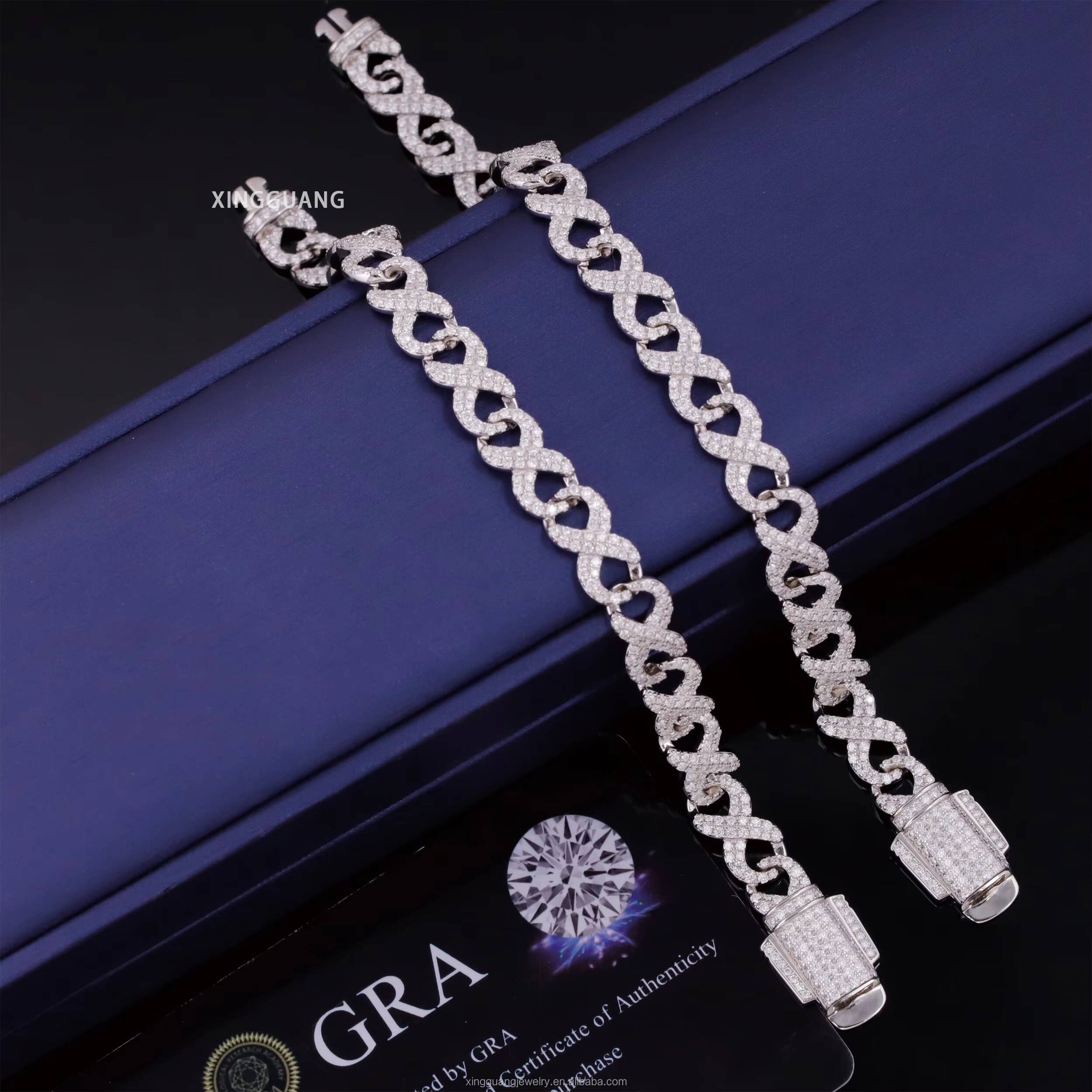 Hip Hop Bracelet 8MM Wide Infinity Chain Bracelet Iced Out VVS Moissanite Diamonds S925 Sterling Silver Cuban Bracelet Jewelry