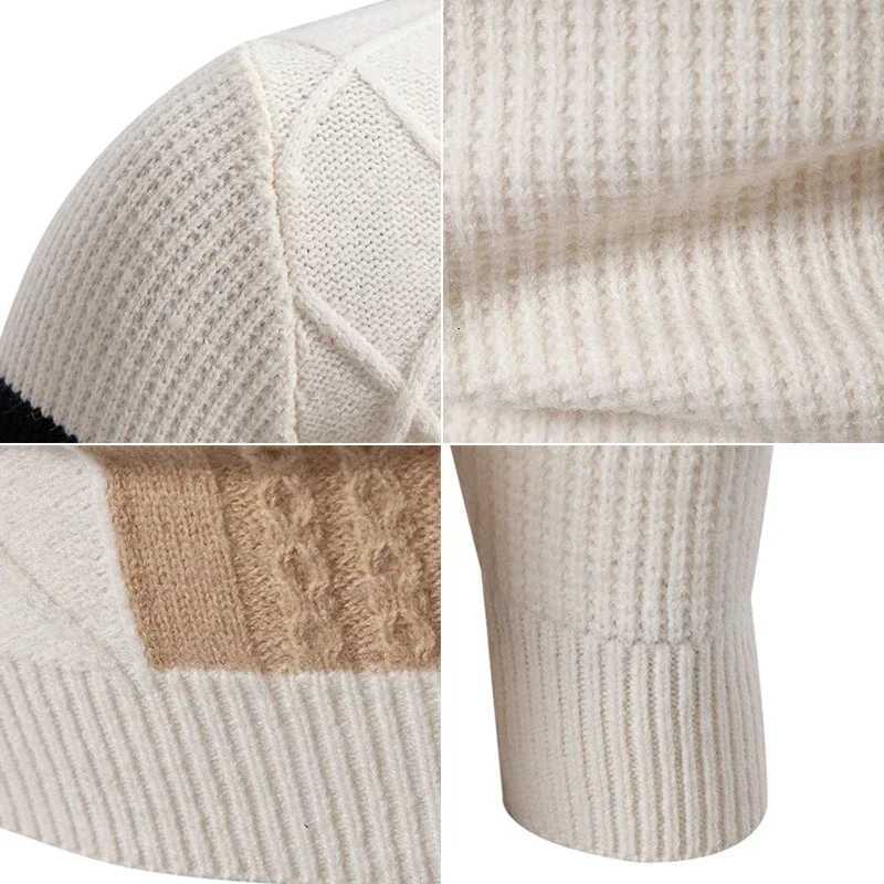 2025 High Quality Mens New Autumn and Winter Casual Warm Color Block Sweater Knit Tops Man ClothesXJ251022