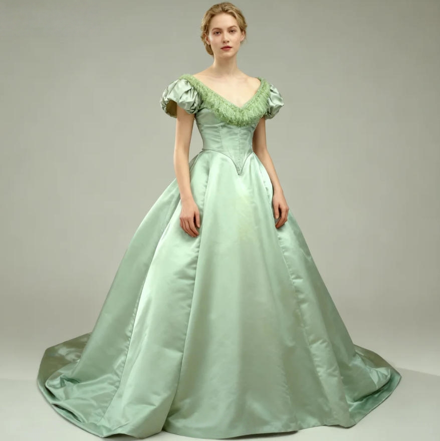 Vintage Sage Princess Prom Dresses Short Sleeves Civil War Historical Evening Gowns V-Neck Satin Ball Gown Special Occasion Wear